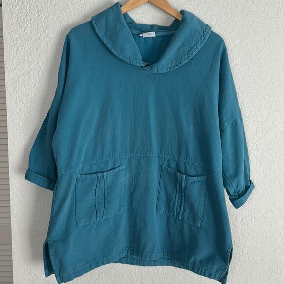 Soft Surroundings Lagenlook Pullover Top Blue Pockets Preshrunk Cotton Oversized - Picture 1 of 7